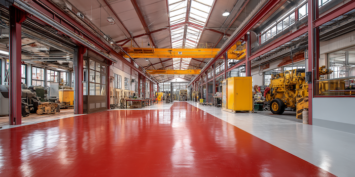 Sol en résine époxy pour atelier de production dans l’industrie manufacturière